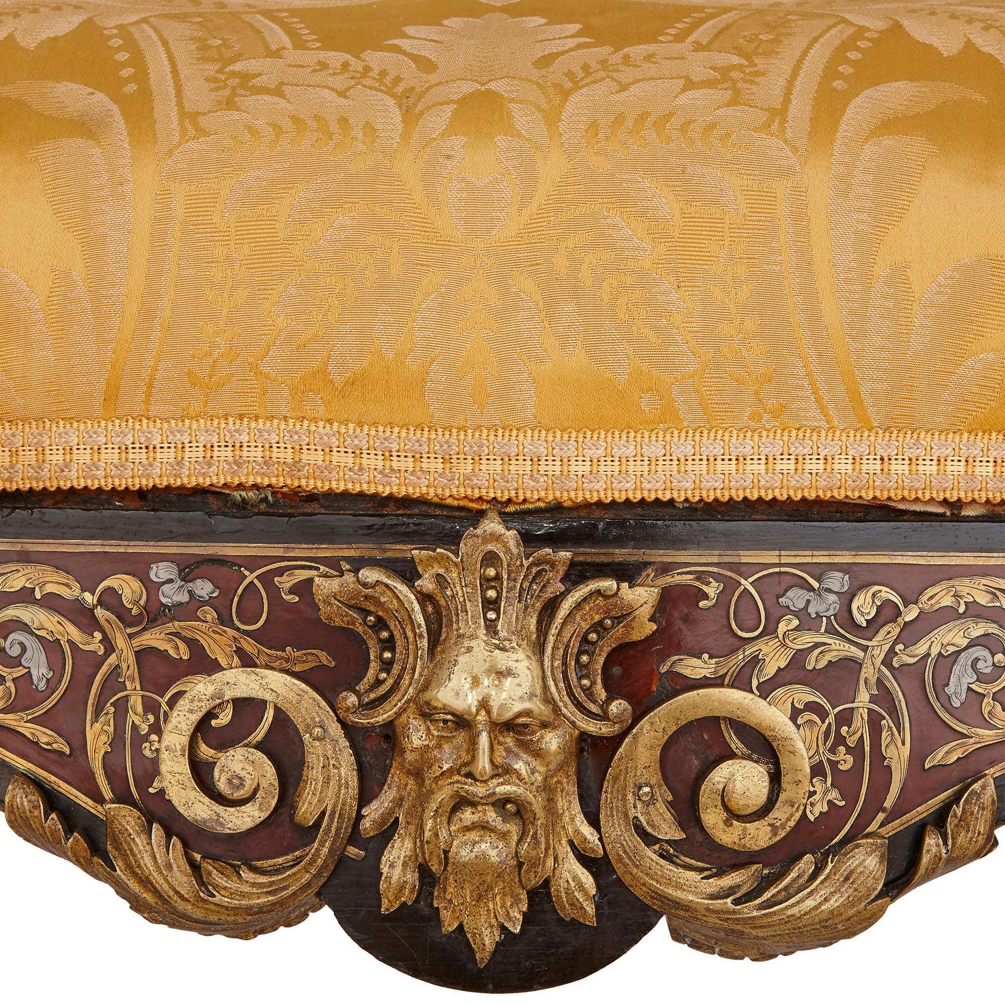 French Boulle Inlaid Armchair with Gilt Bronze Mounts
