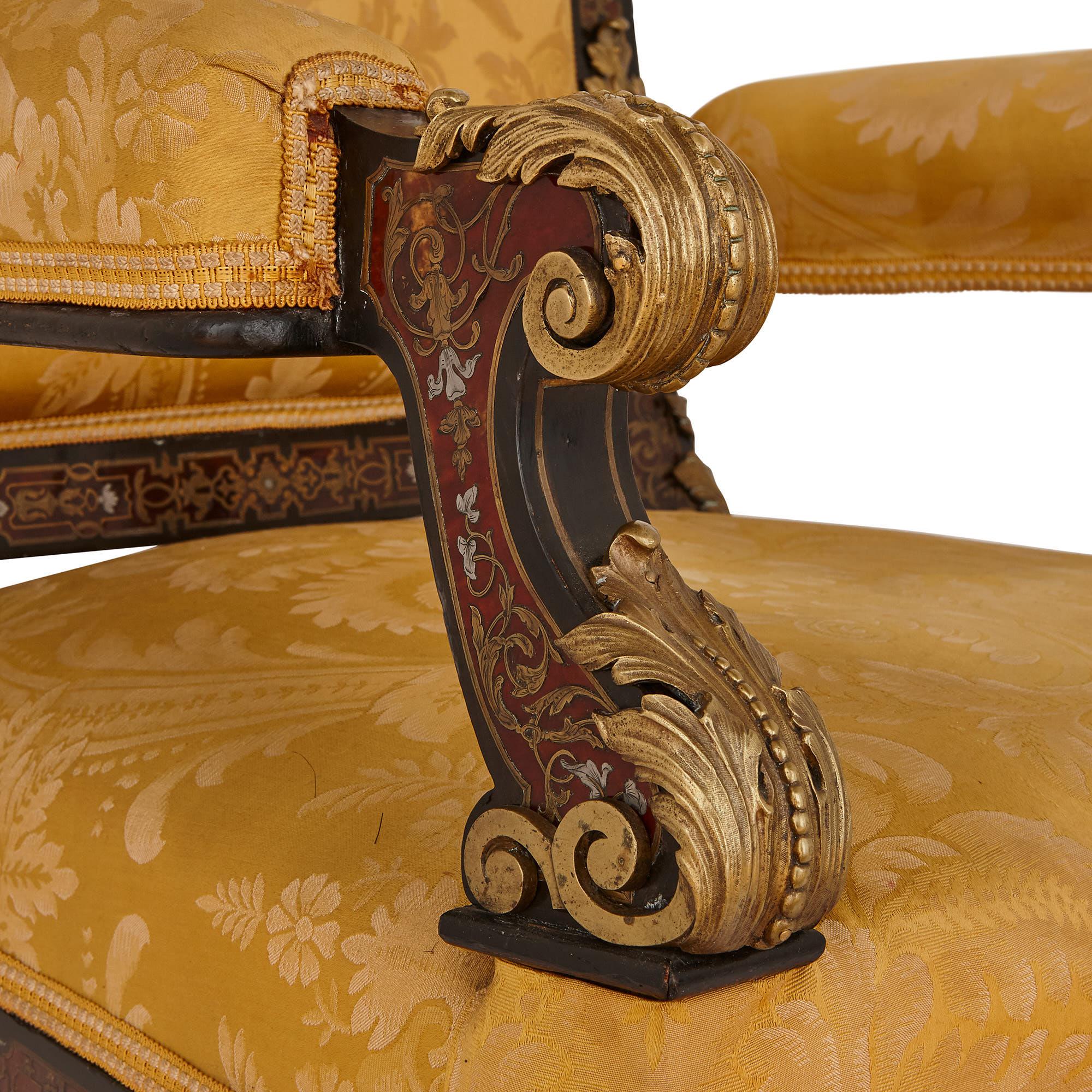 Boulle Inlaid Armchair with Gilt Bronze Mounts In Good Condition In London, GB