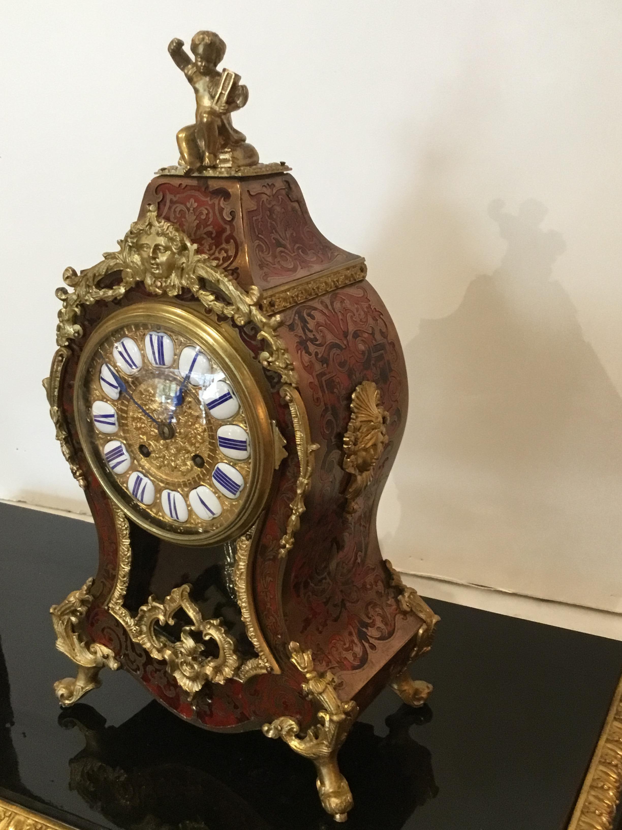 French Boulle Marquetry, Louis XIV Style Ormolu Mounted Clock, 19th Century