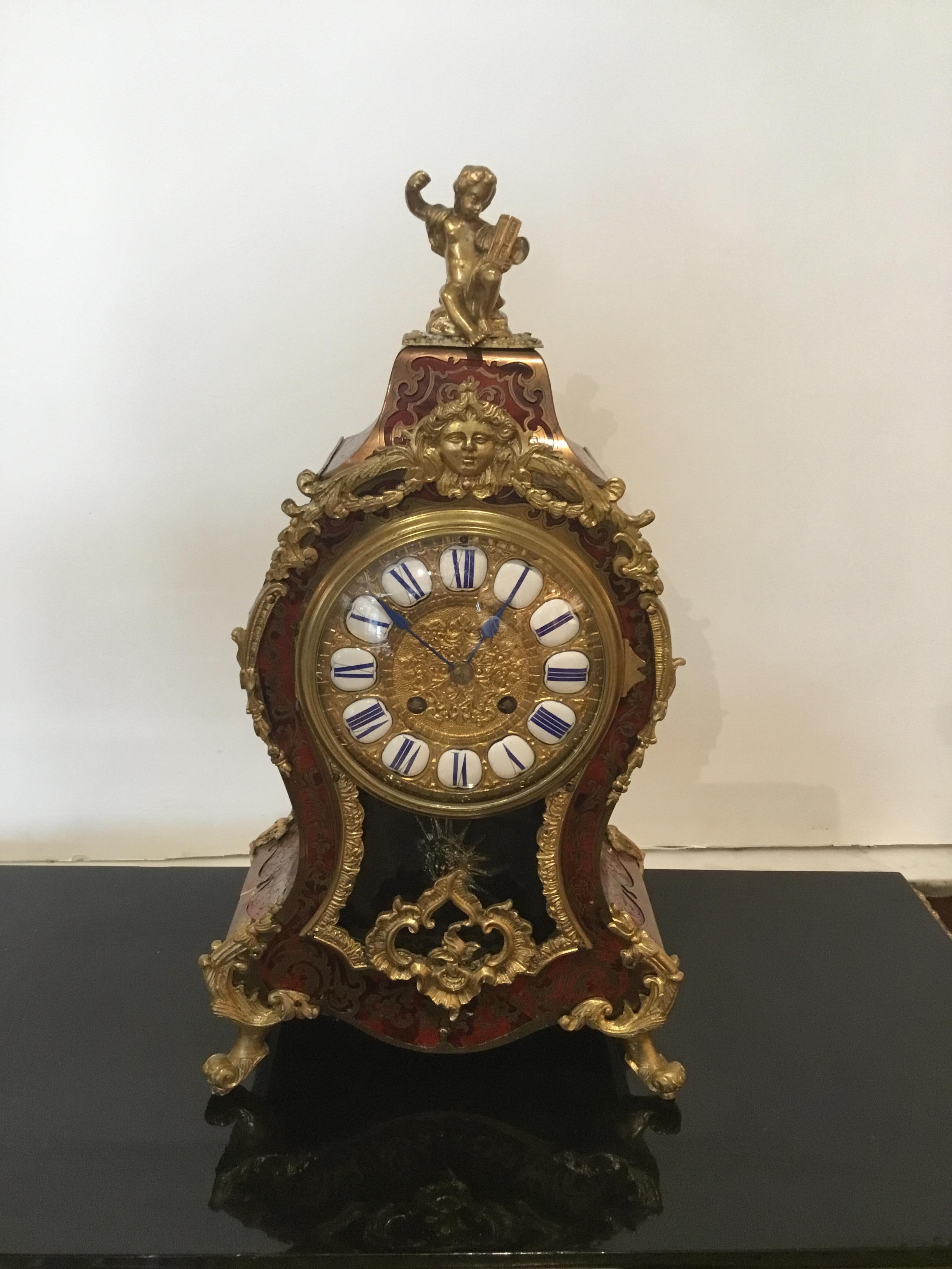 Tortoise Shell Boulle Marquetry, Louis XIV Style Ormolu Mounted Clock, 19th Century