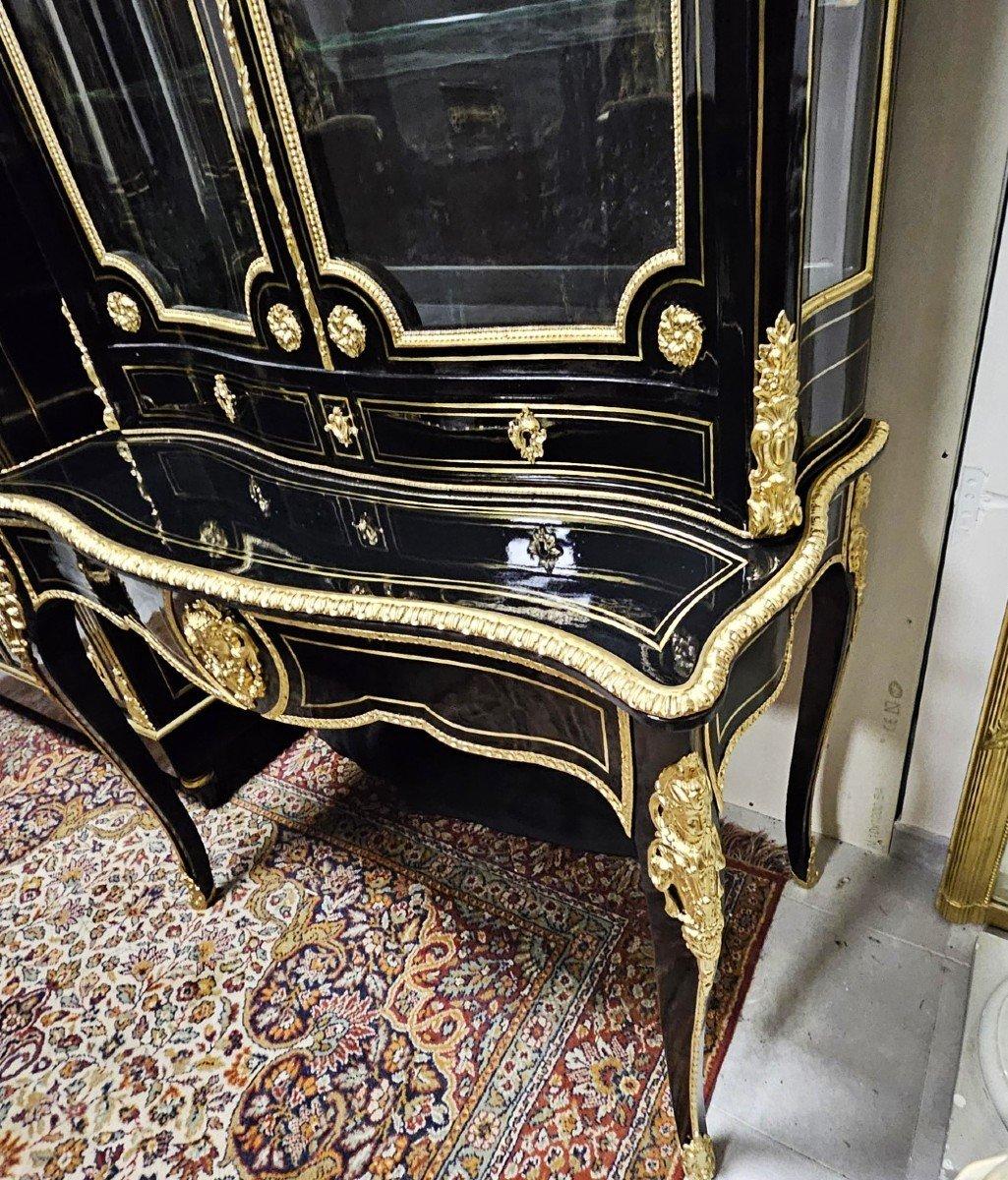 Gilt Boulle Marquetry Style French  Black Secretary Bonheur du Jour Napoleon III