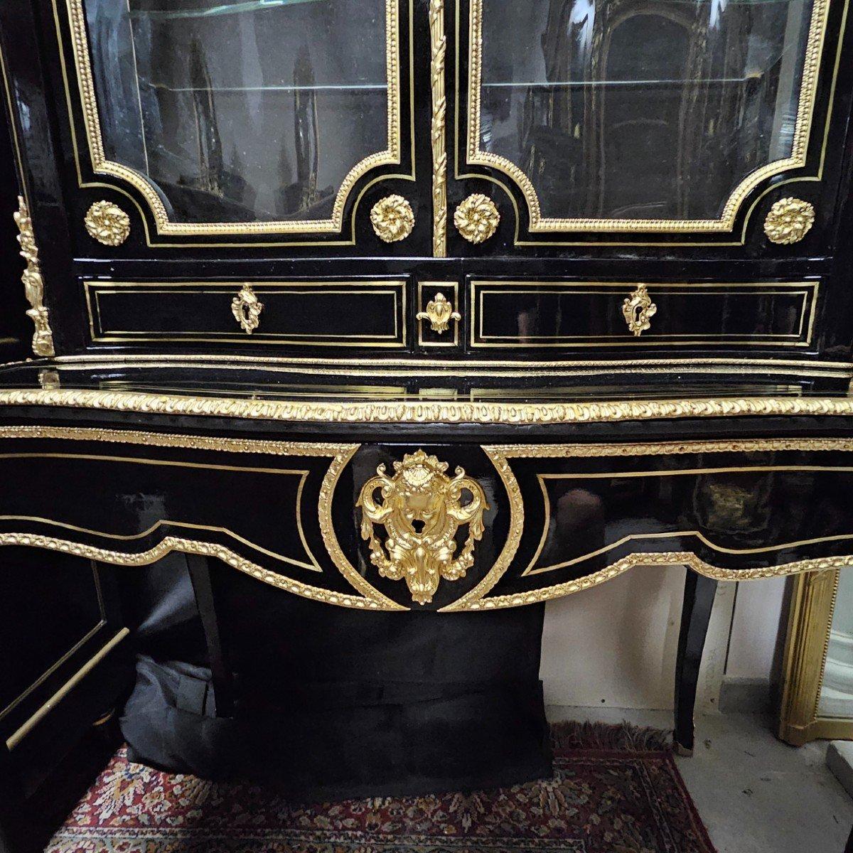 Mid-19th Century Boulle Marquetry Style French  Black Secretary Bonheur du Jour Napoleon III