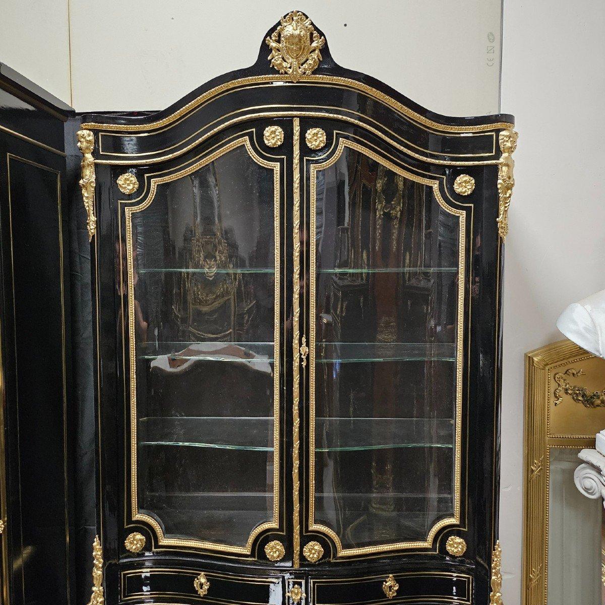 Boulle Marquetry Style French  Black Secretary Bonheur du Jour Napoleon III 1