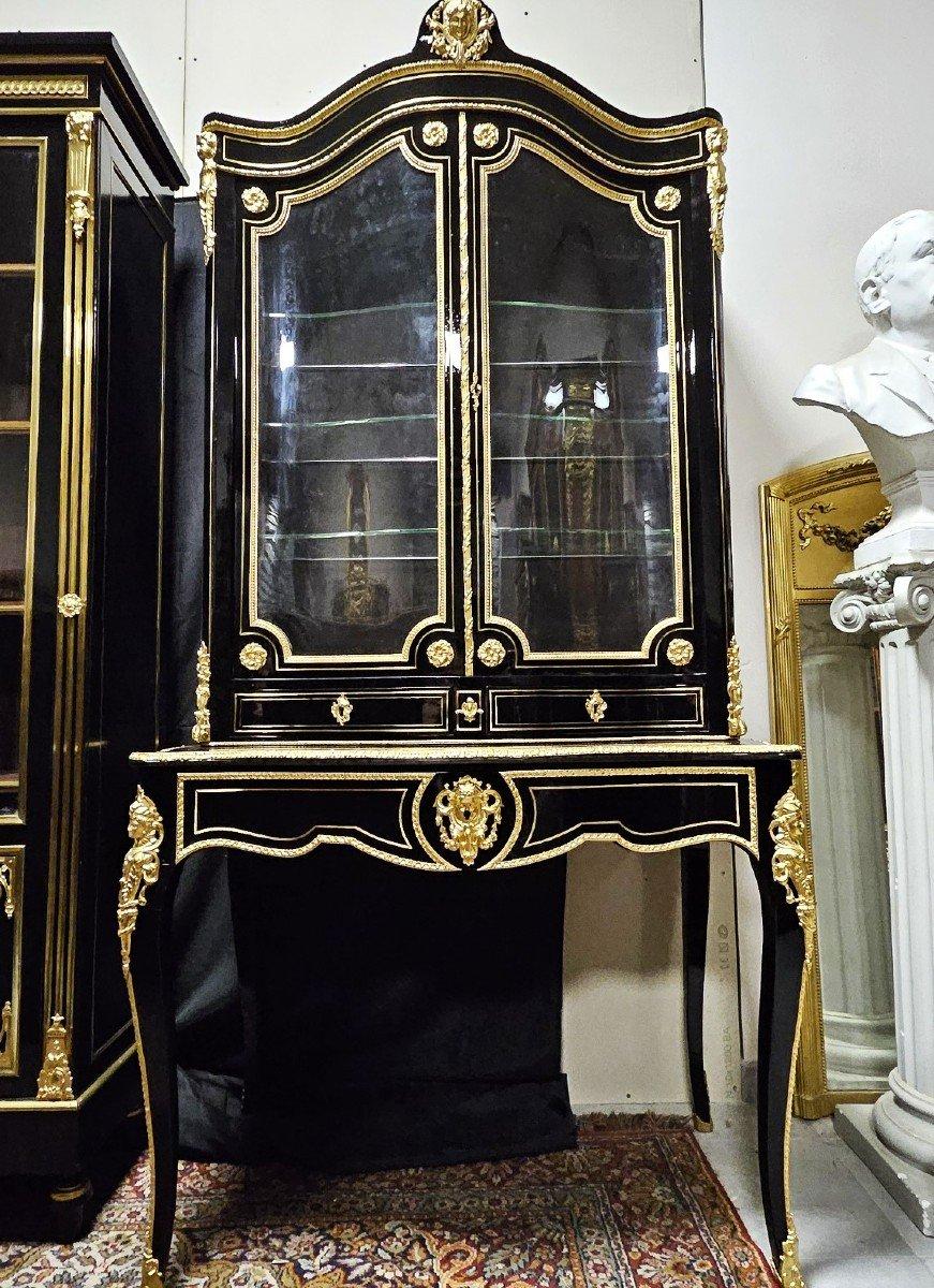 Boulle Marquetry Style French  Black Secretary Bonheur du Jour Napoleon III 3
