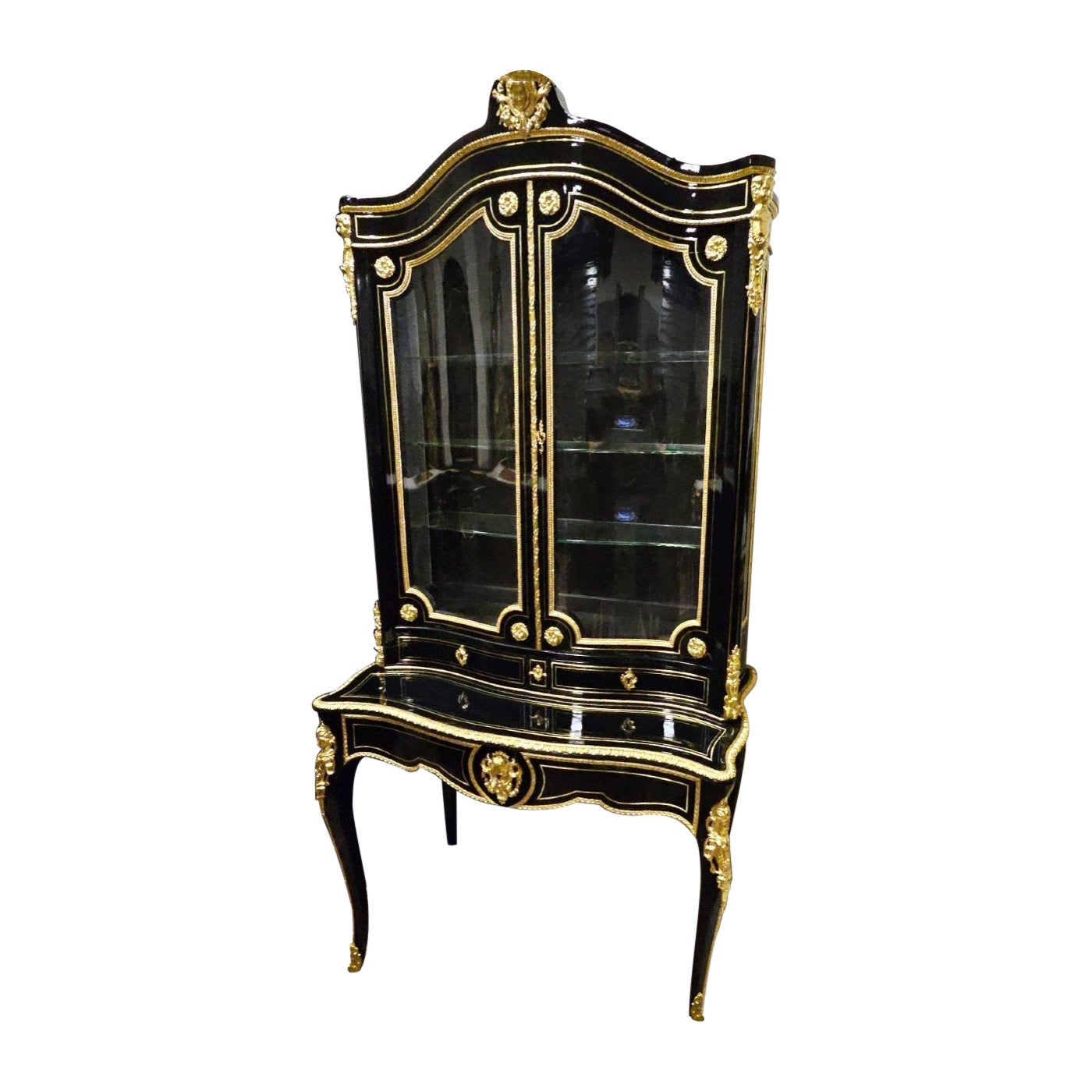 Boulle Marquetry Style French  Black Secretary Bonheur du Jour Napoleon III