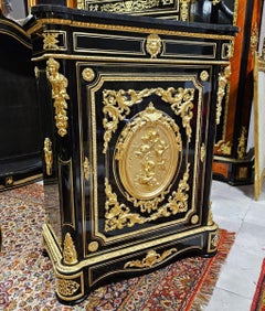 Boulle Marquetry Style French Cabinet by Bertaux Gilt Medallion Napoleon III