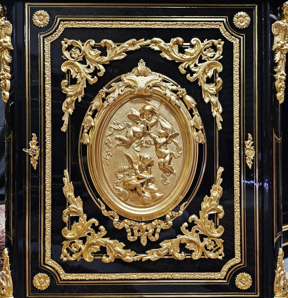 Mid-19th Century Boulle Marquetry Style French Cabinet by Bertaux Gilt Medallion Napoleon III