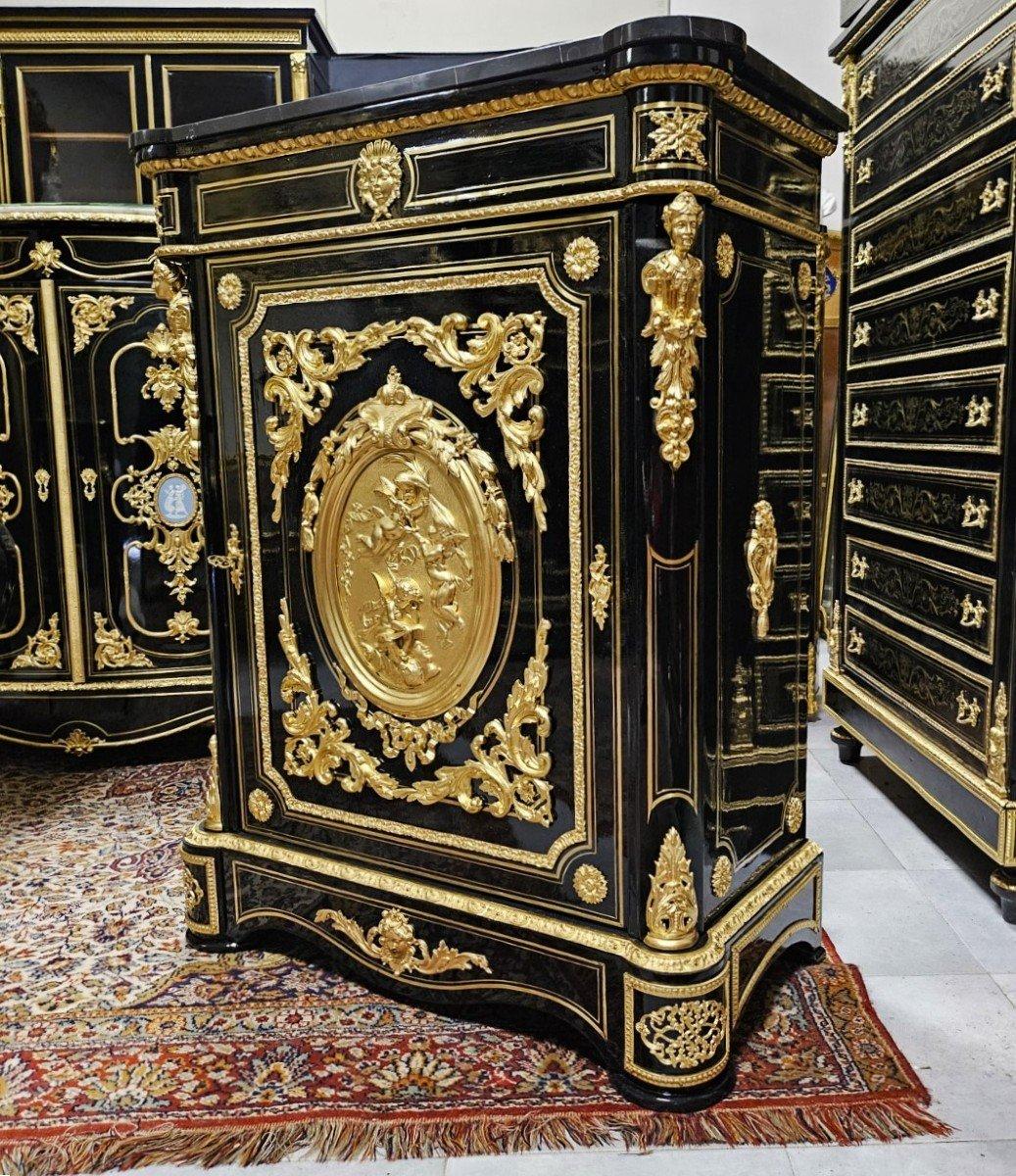 Boulle Marquetry Style French Cabinet by Bertaux Gilt Medallion Napoleon III 2