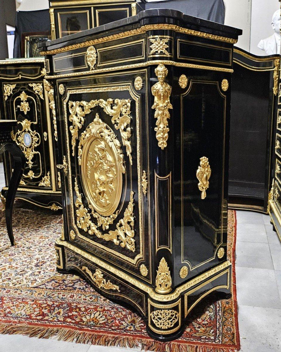 Boulle Marquetry Style French Cabinet by Bertaux Gilt Medallion Napoleon III 3
