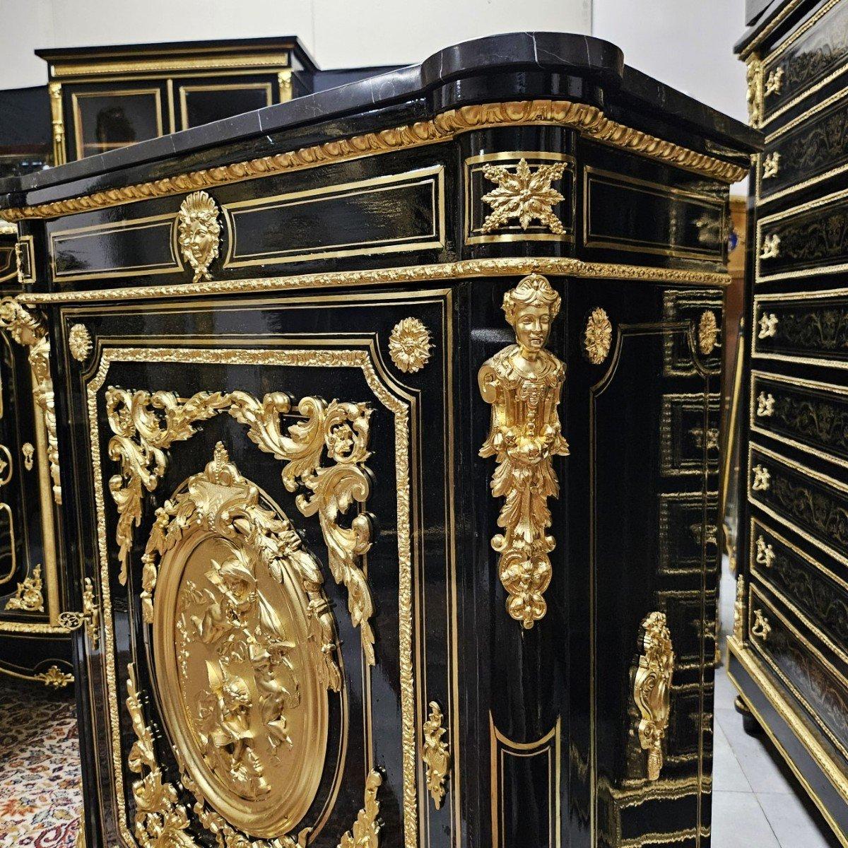 Boulle Marquetry Style French Cabinet by Bertaux Gilt Medallion Napoleon III 4