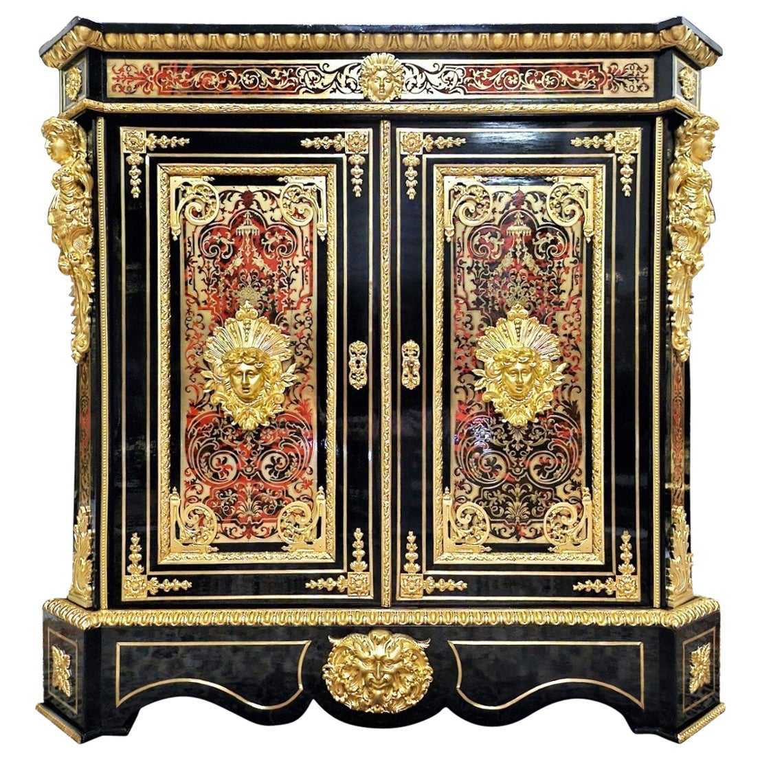 Boulle Marquetry Style French Cabinet Gilt Napoleon III