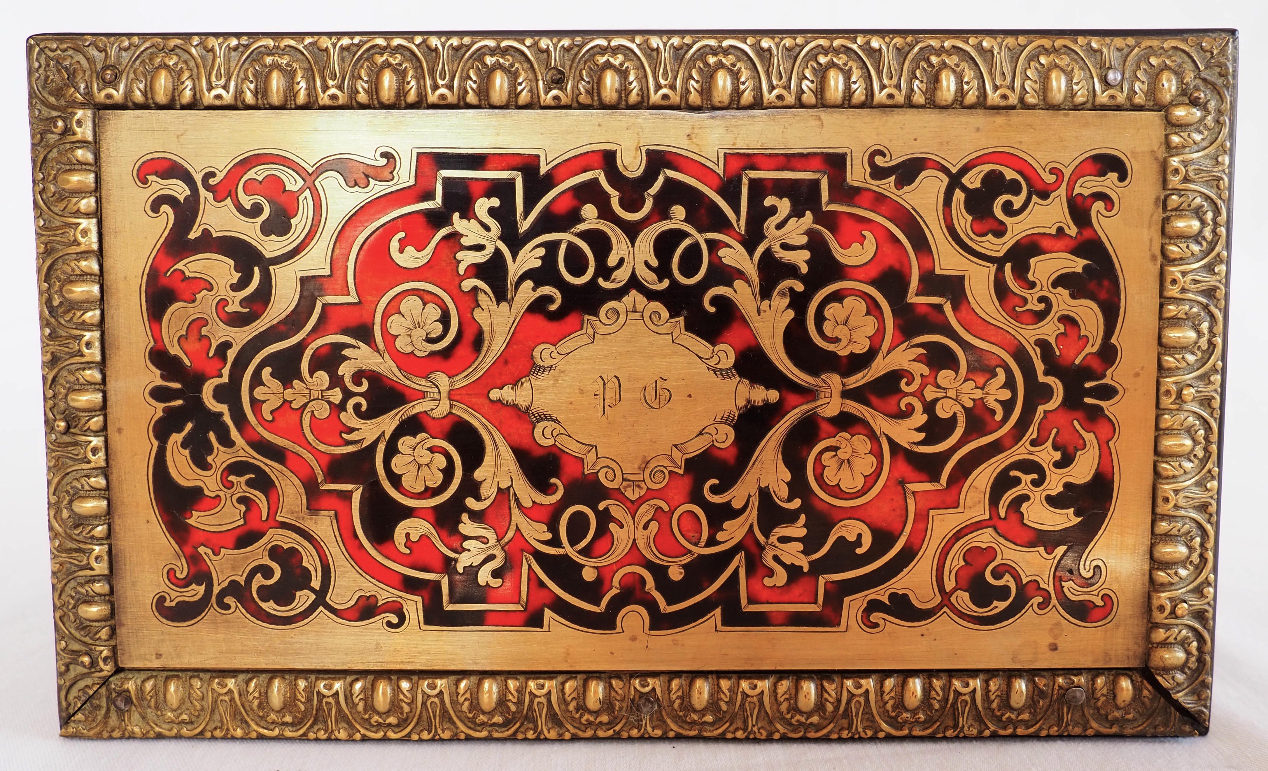 Boulle marquetry tea box, Napoléon III period, late 19th century signed Vervelle For Sale 7