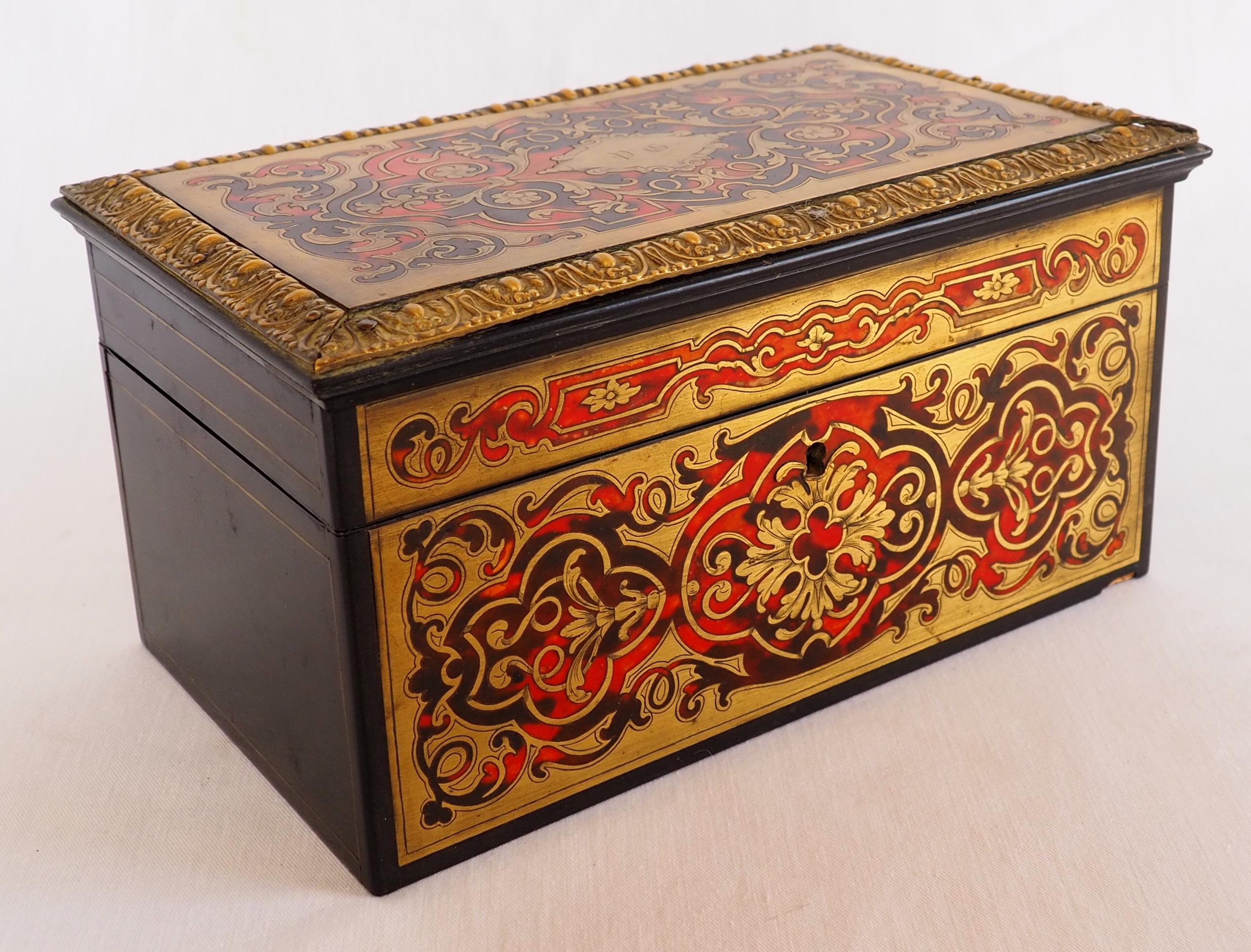 Napoleon III Boulle marquetry tea box, Napoléon III period, late 19th century signed Vervelle For Sale