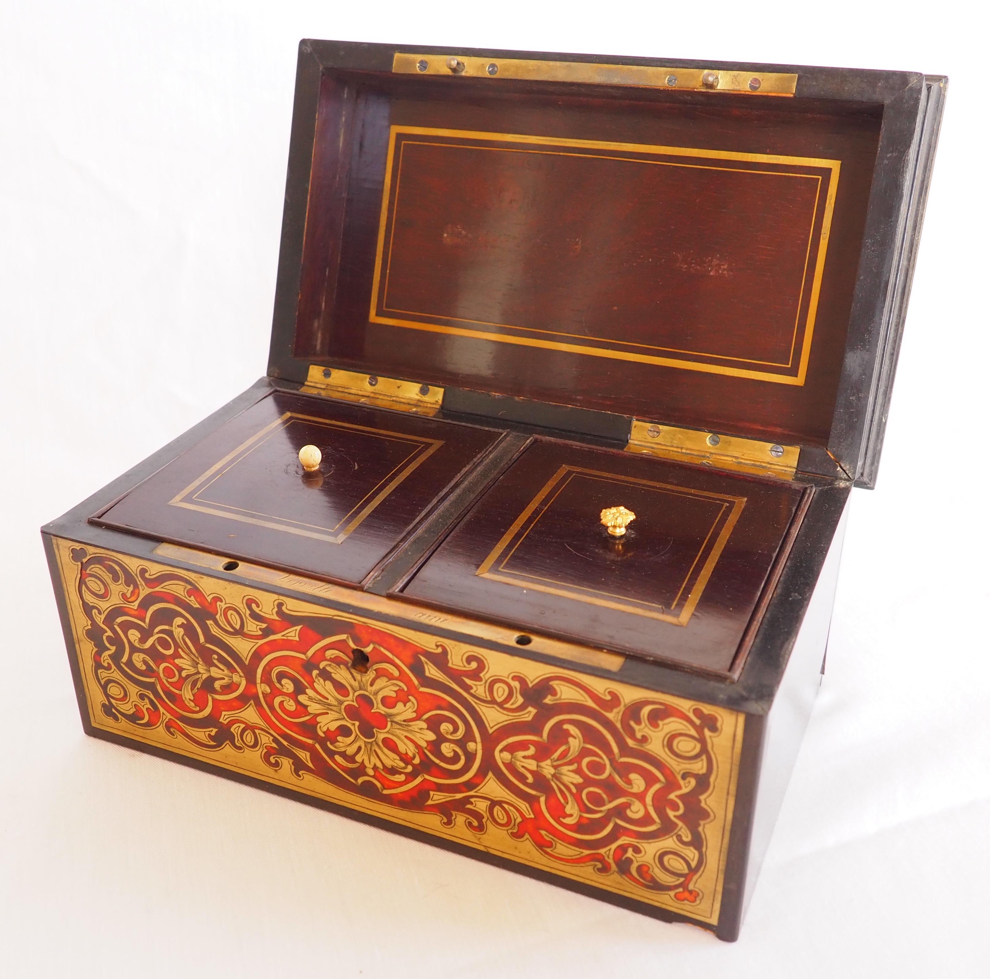 19th Century Boulle marquetry tea box, Napoléon III period, late 19th century signed Vervelle For Sale
