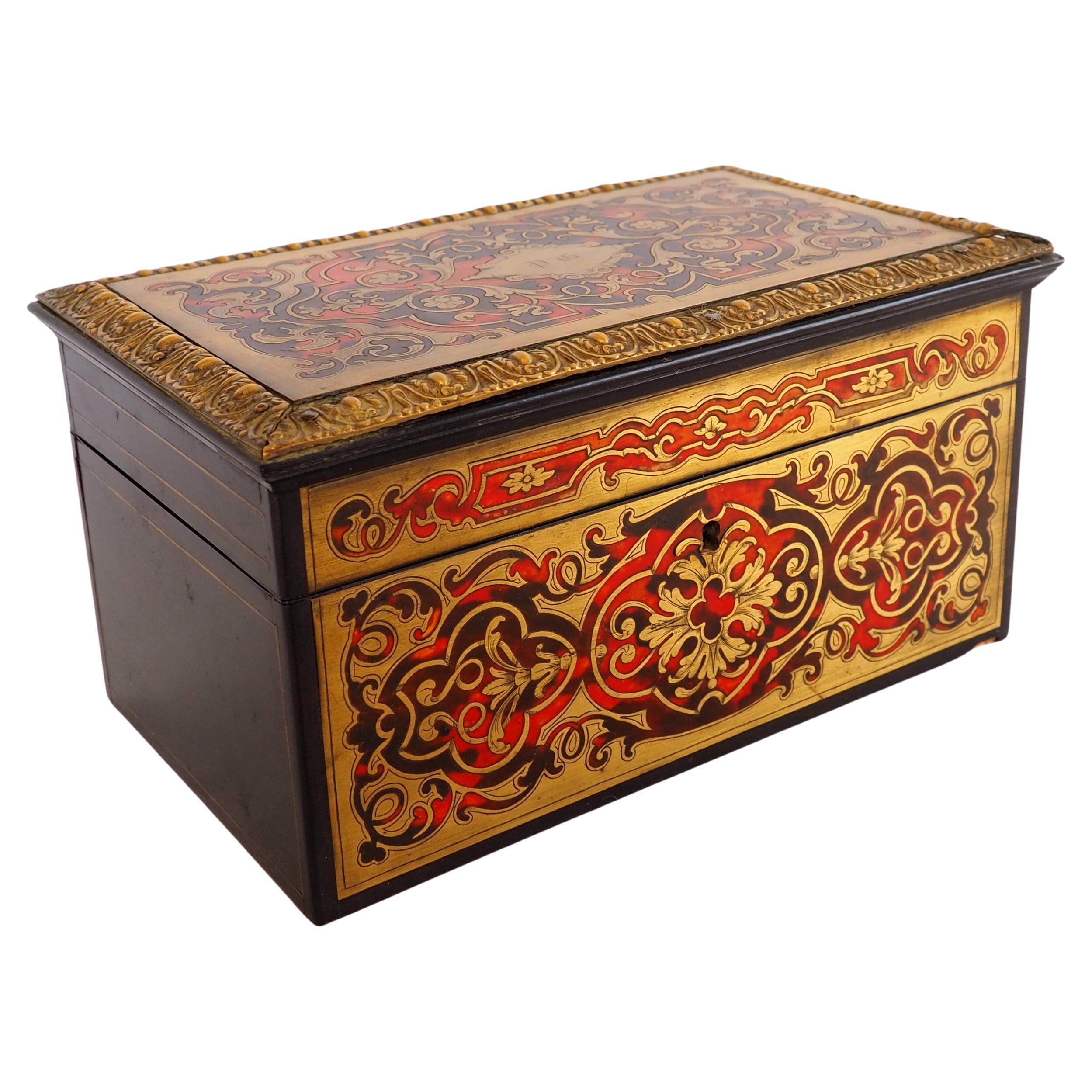 Boulle marquetry tea box, Napoléon III period, late 19th century signed Vervelle For Sale