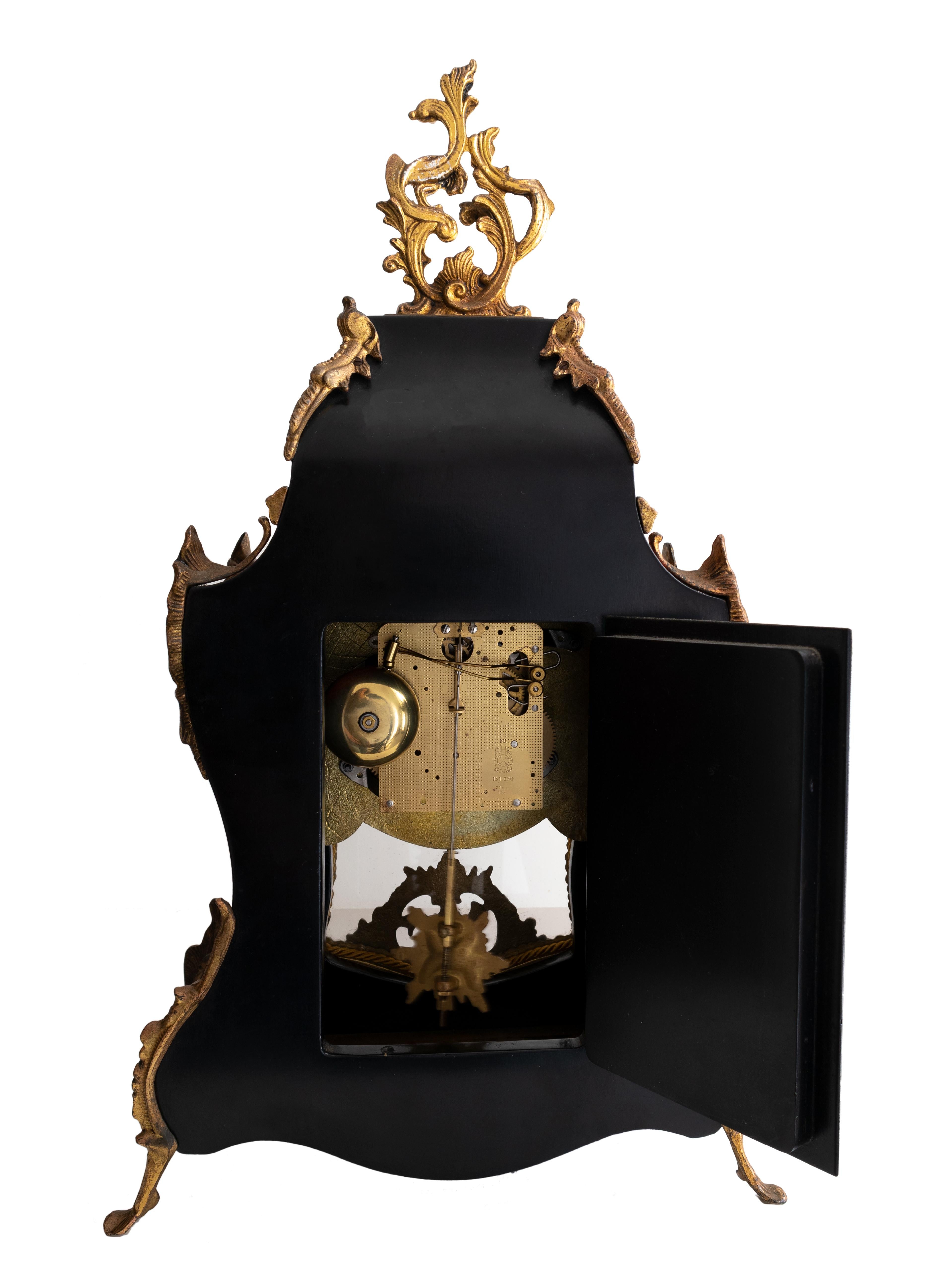 Boulle Pendulum Mantle Clock Louis XV Style, 20th Century For Sale 5