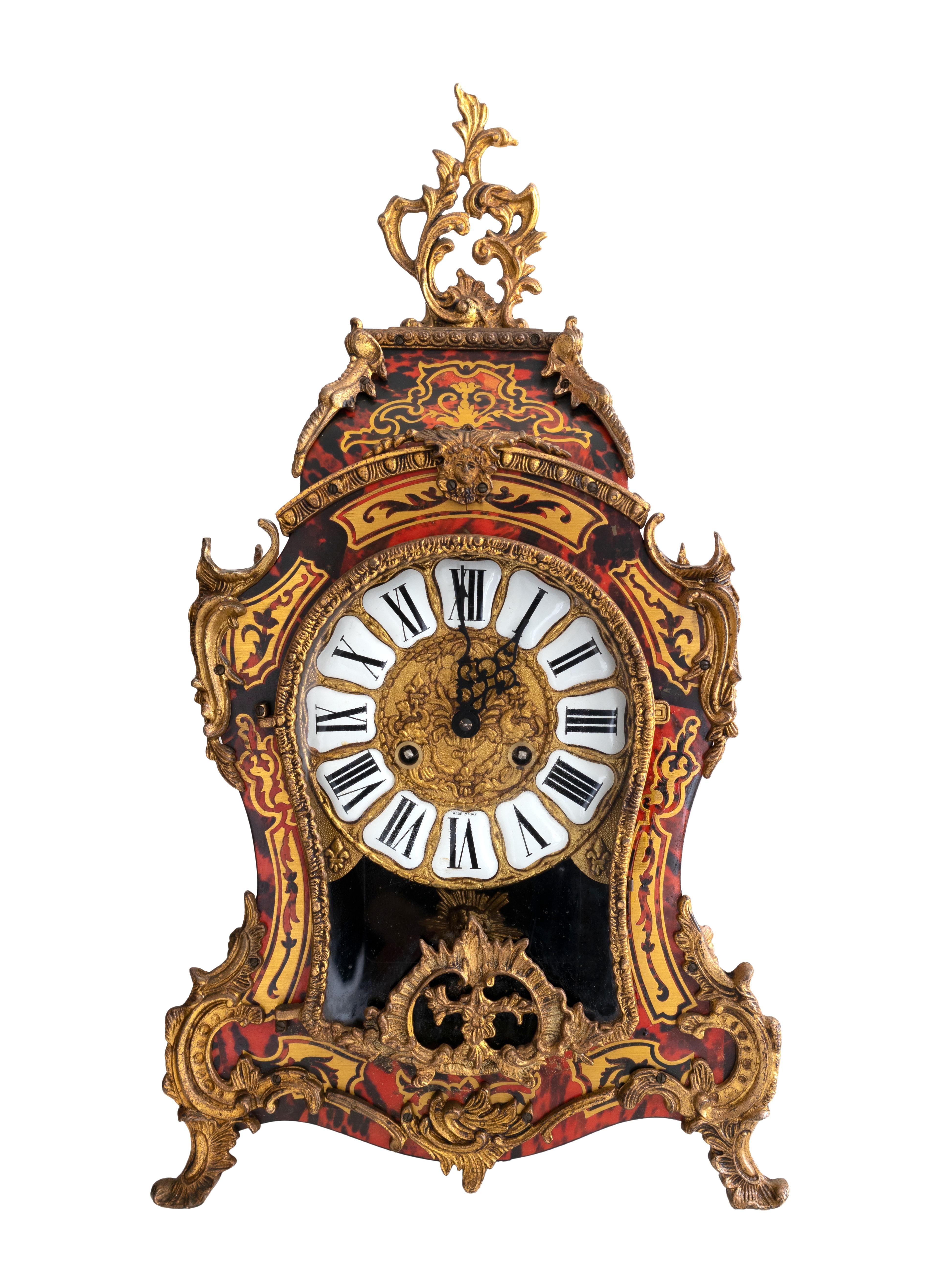 Boulle Pendulum Mantle Clock Louis XV Style, 20th Century For Sale 3