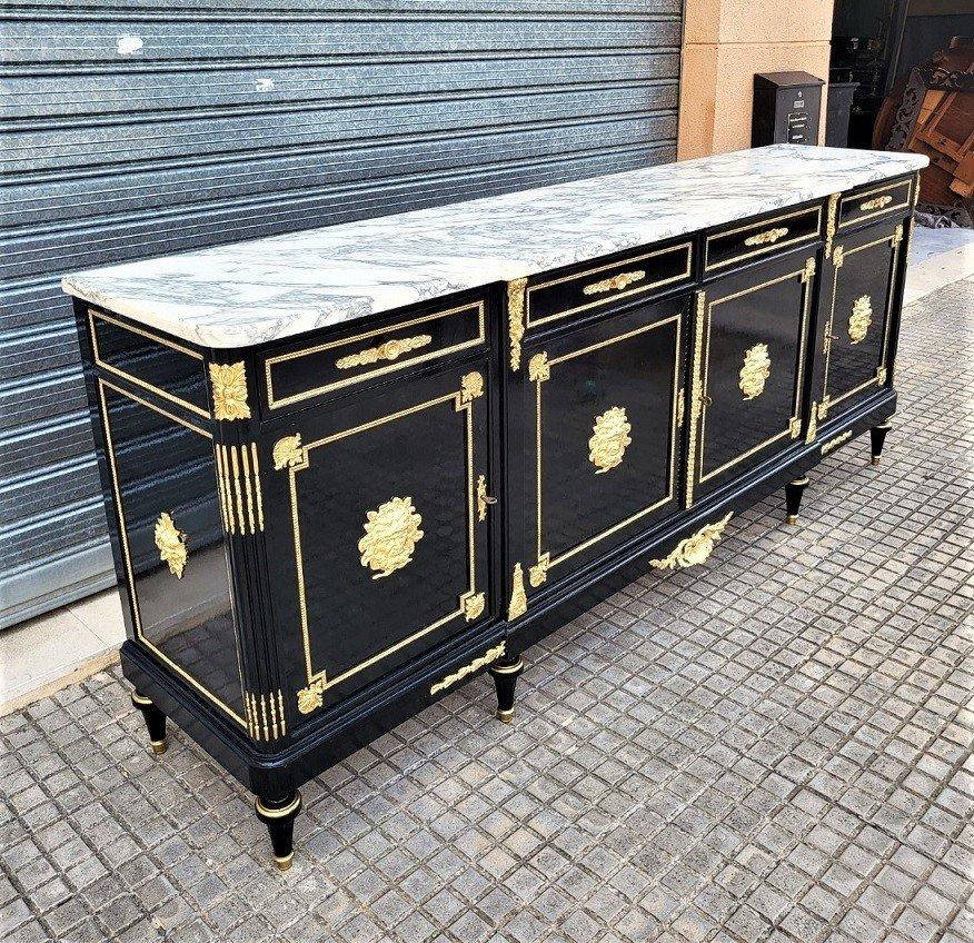 Boulle style Large Black Sideboard Credenza 4 doors, Napoleon III, France 19thC In Good Condition In Paris, FR