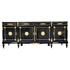 Antique Boulle style Large Black Sideboard Credenza 4 doors, Napoleon III, France 19thC
