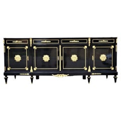 Boulle style Large Black Sideboard Credenza 4 doors, Napoleon III, France 19thC