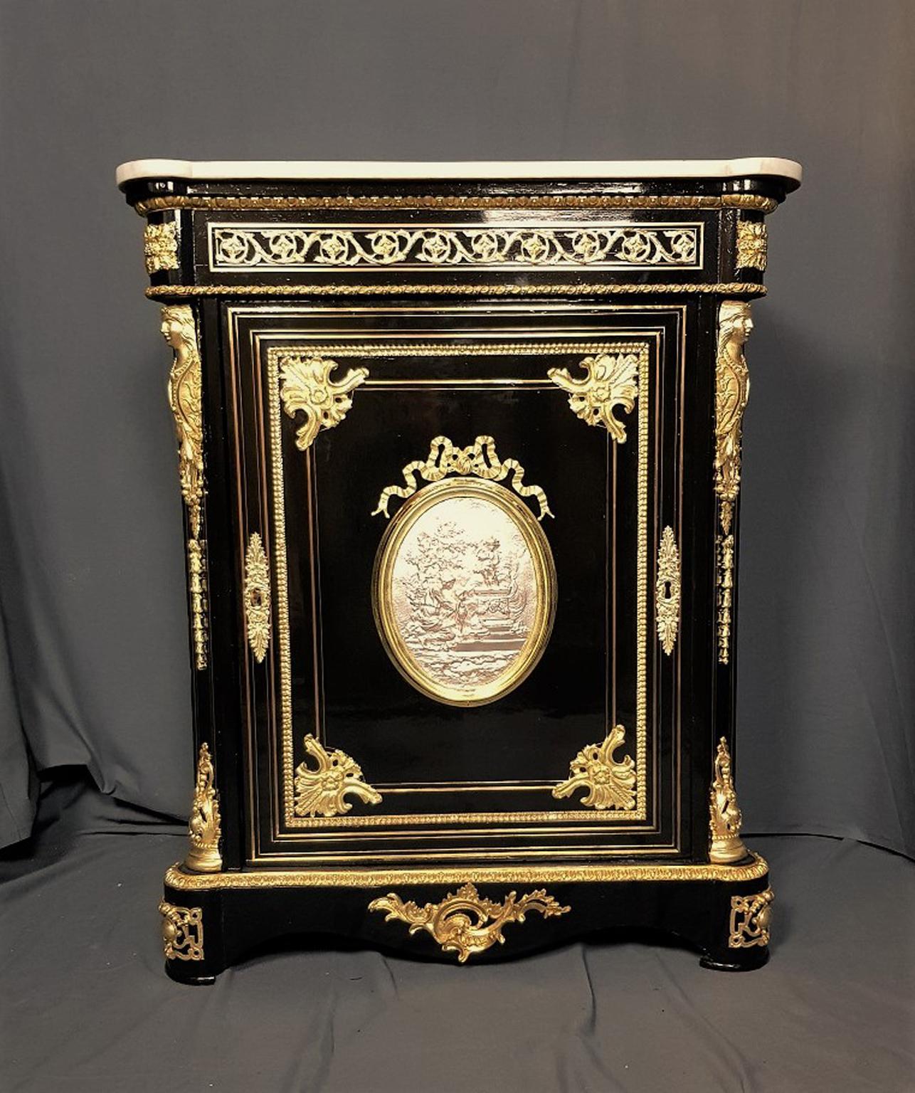 Blackened Boulle Style Napoleon III Medaillon Cabinet, France, 1865