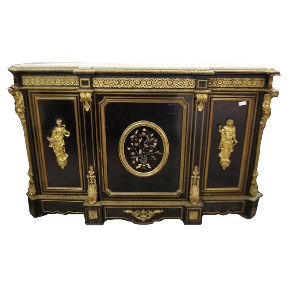 Boulle-Style Sideboard with Rich Bronze Appliques and Hard Stone Inlays For Sale