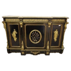 Antique Boulle-Style Sideboard with Rich Bronze Appliques and Hard Stone Inlays