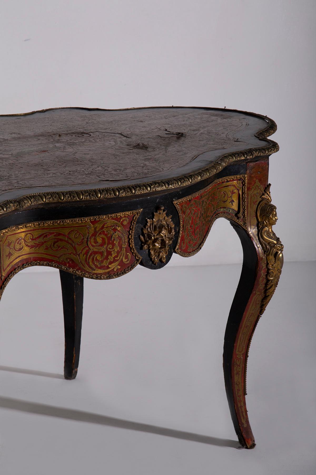 Schreibtisch im Boulle-Stil, getäfelt, Napoleon IIV.-Stil, Ende 1800, Bronze in Bronze (Napoleon III.) im Angebot