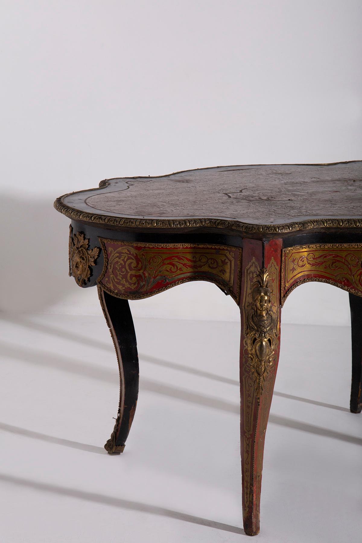 Napoleon III Boulle-styled panelled desk Napoleon IIV, late 1800s in bronze For Sale