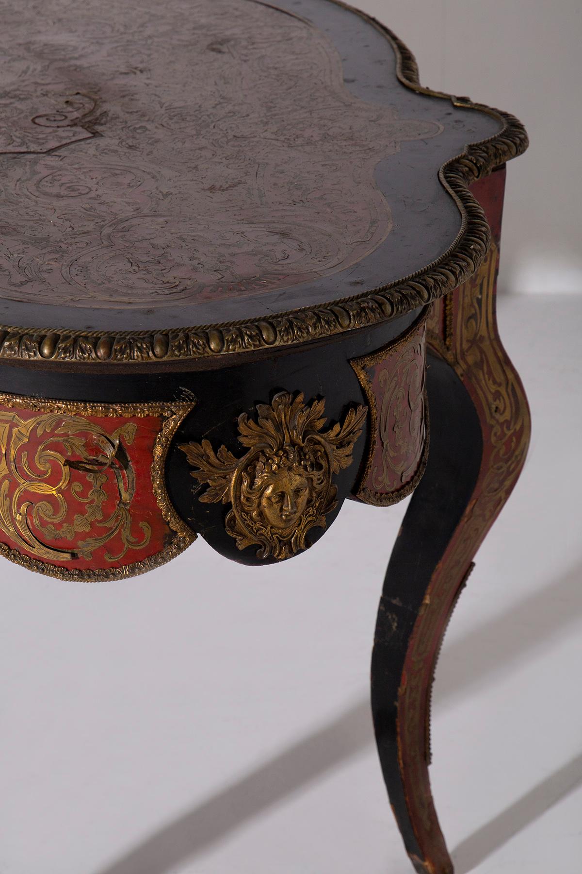 Schreibtisch im Boulle-Stil, getäfelt, Napoleon IIV.-Stil, Ende 1800, Bronze in Bronze im Zustand „Gut“ im Angebot in Milano, IT