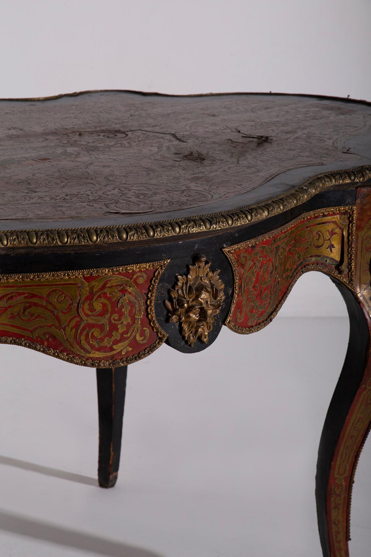 Boulle-styled panelled desk Napoleon IIV, late 1800s in bronze In Good Condition For Sale In Milano, IT