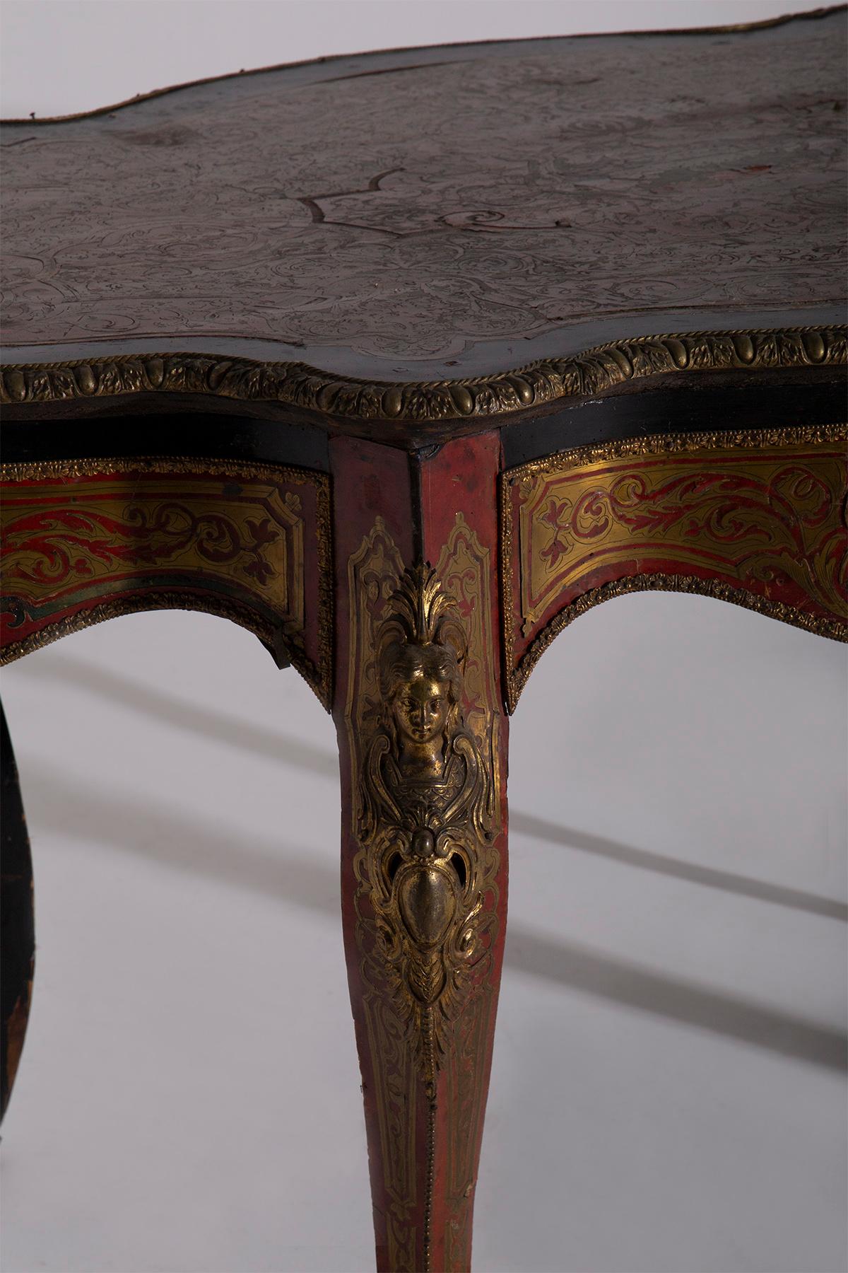 Schreibtisch im Boulle-Stil, getäfelt, Napoleon IIV.-Stil, Ende 1800, Bronze in Bronze im Angebot 2