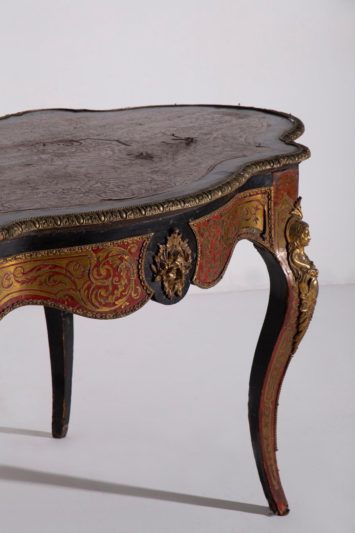 Schreibtisch im Boulle-Stil, getäfelt, Napoleon IIV.-Stil, Ende 1800, Bronze in Bronze im Angebot 3