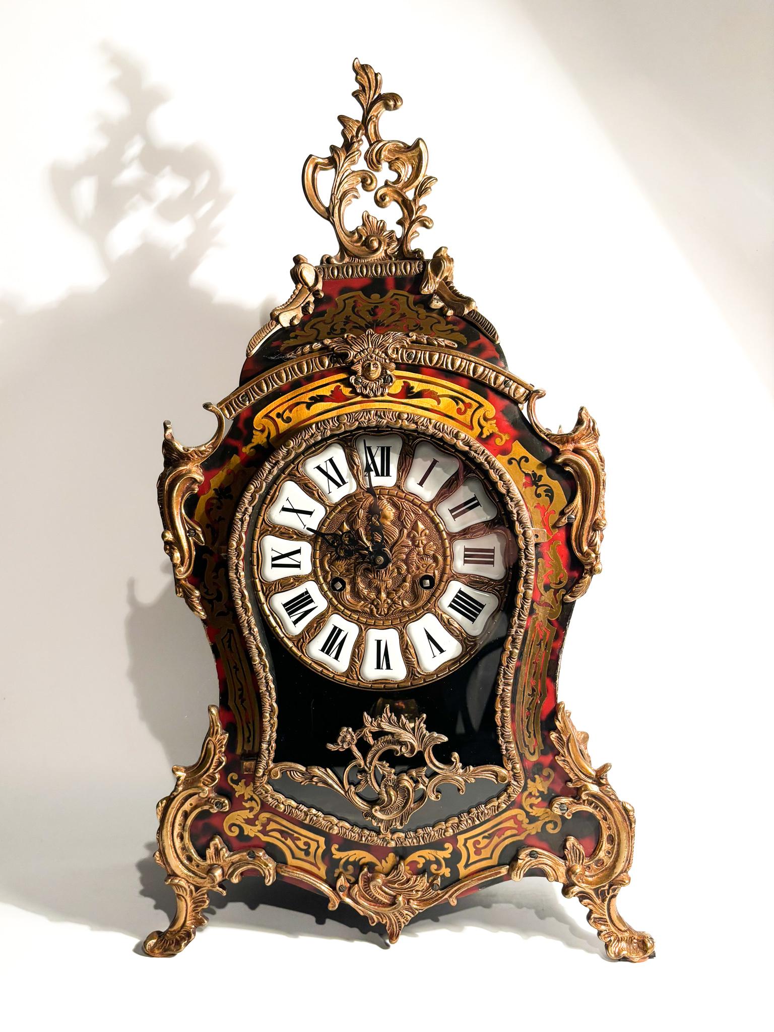 Boulle ta Table Clock in Wood and Brass from the Second Half of the 20th Century For Sale 7