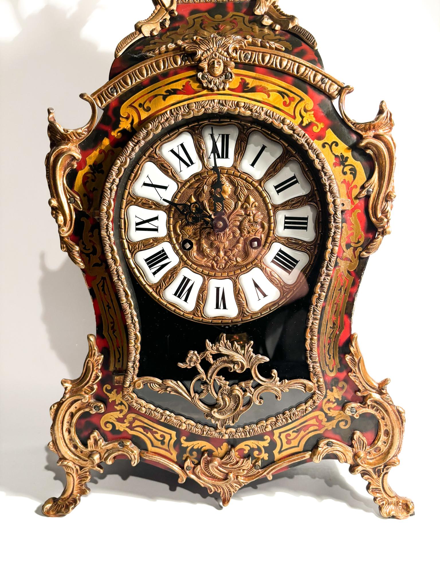 Boulle ta Table Clock in Wood and Brass from the Second Half of the 20th Century For Sale 8