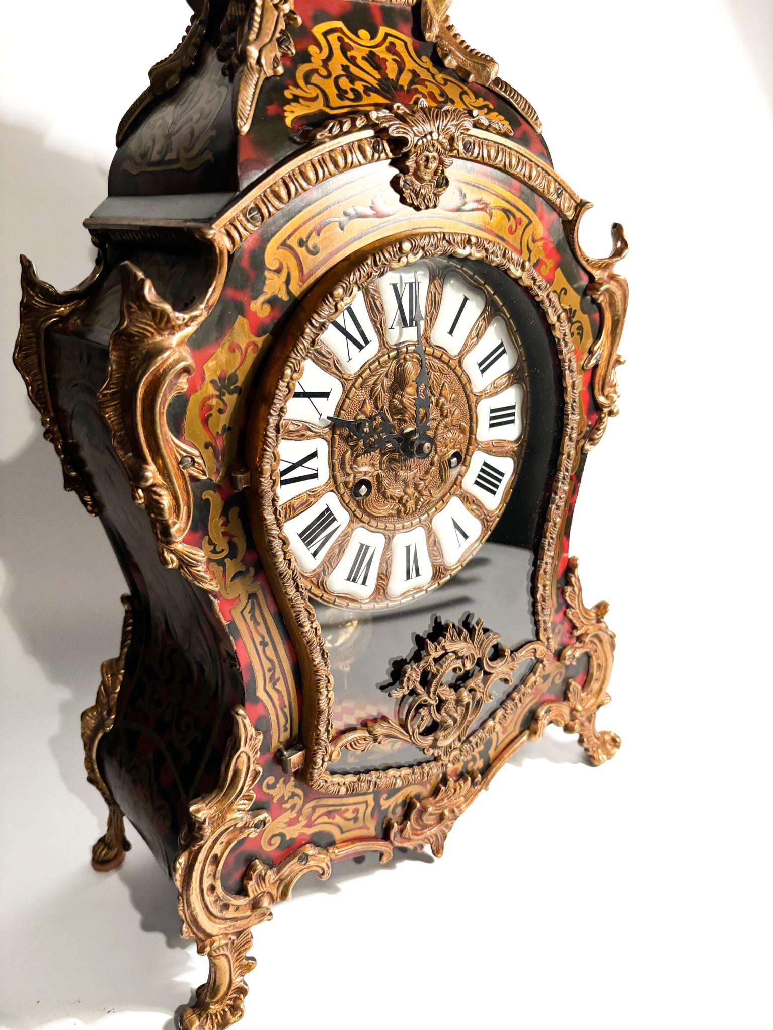 Boulle ta Table Clock in Wood and Brass from the Second Half of the 20th Century For Sale 2