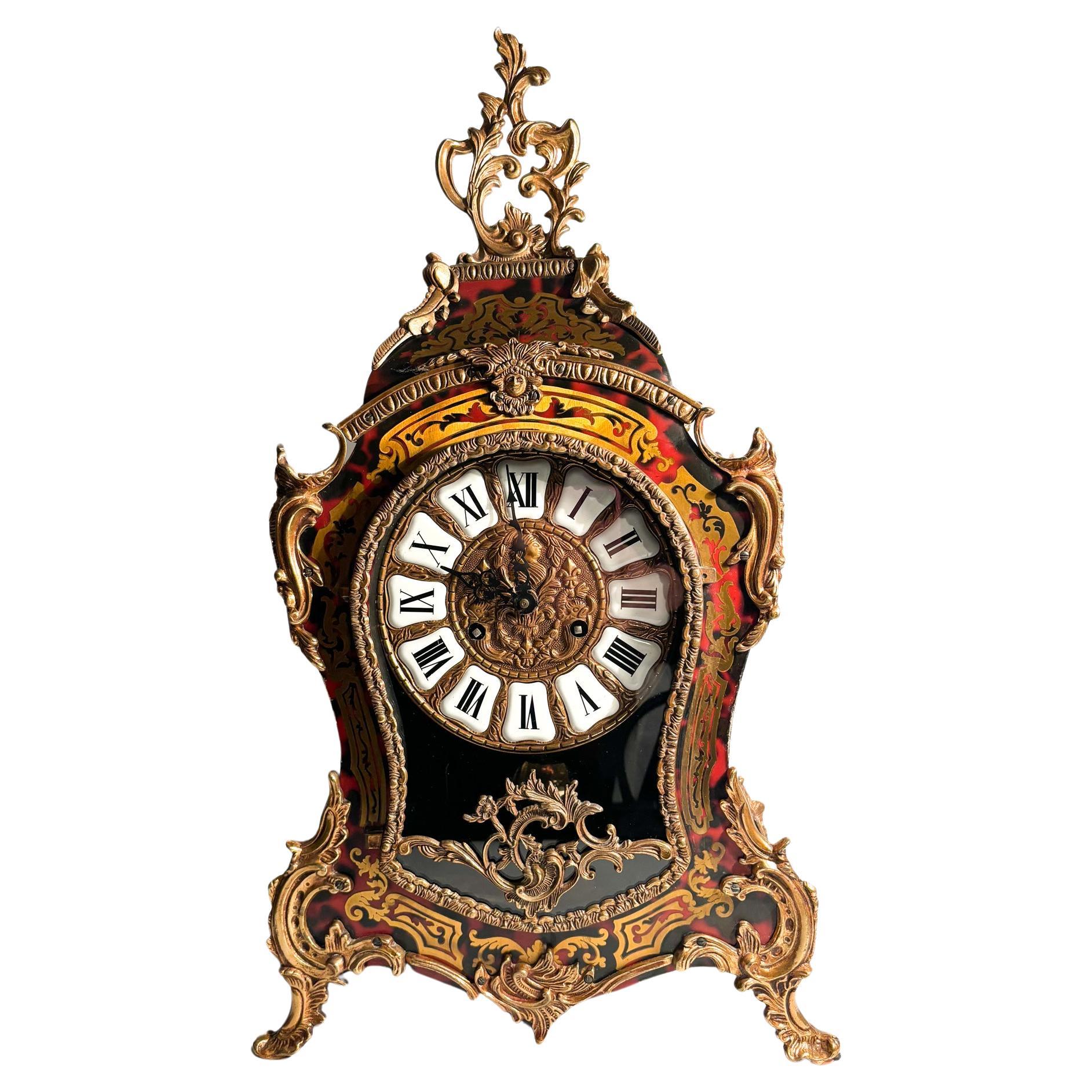 Boulle ta Table Clock in Wood and Brass from the Second Half of the 20th Century For Sale