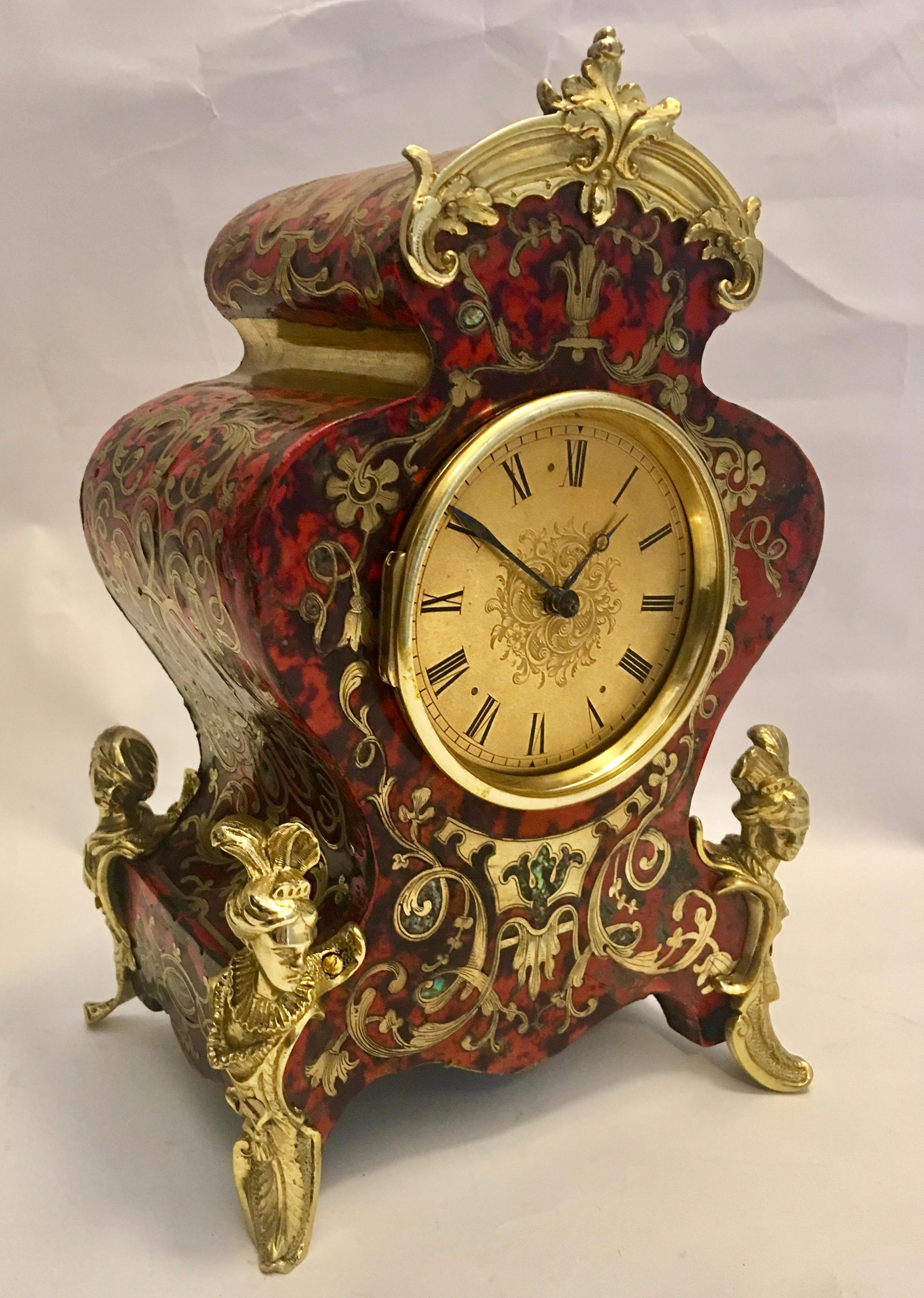 Boulle Tortoiseshell and Gilt Brass 19th Century Mantel Clock 3