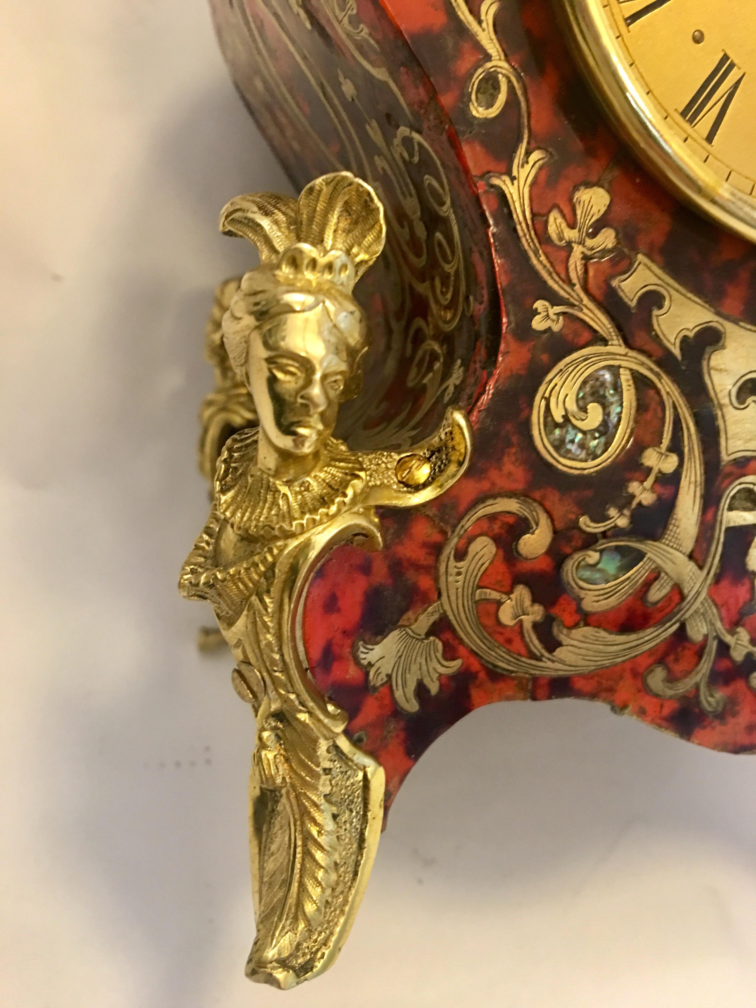 Boulle Tortoiseshell and Gilt Brass 19th Century Mantel Clock 4