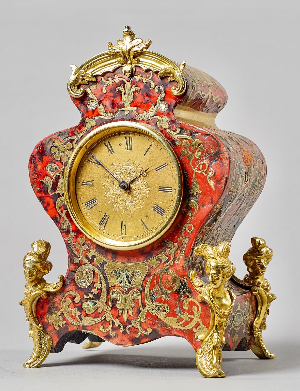Boulle Tortoiseshell and Gilt Brass 19th Century Mantel Clock 5