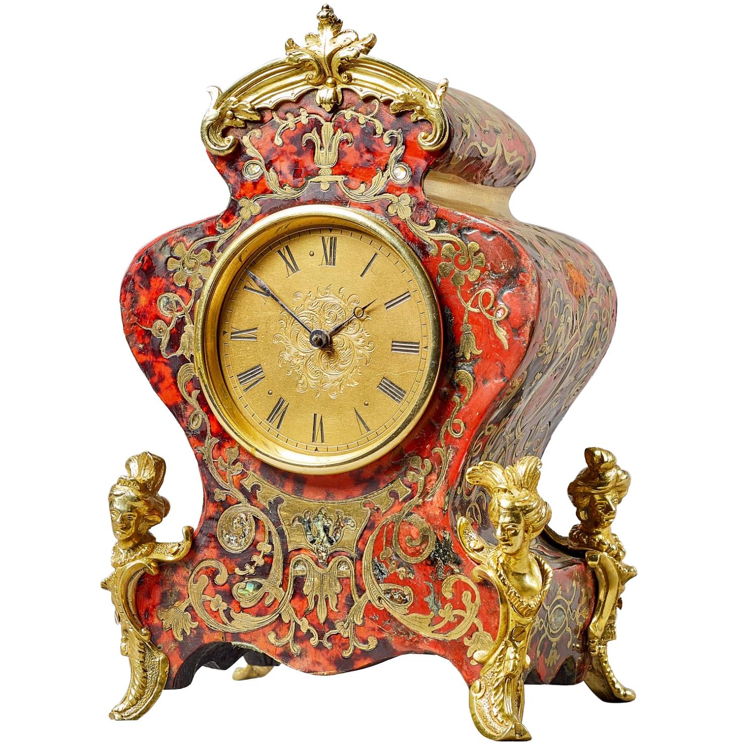 Boulle Tortoiseshell and Gilt Brass 19th Century Mantel Clock