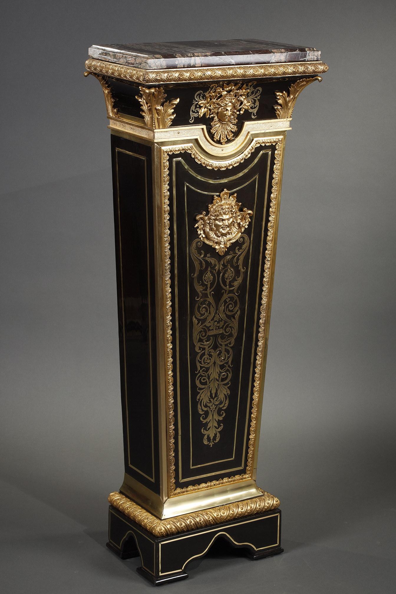 French “Boulle” Wall-Side Pedestal Attributed to Befort Jeune, France, Circa 1870