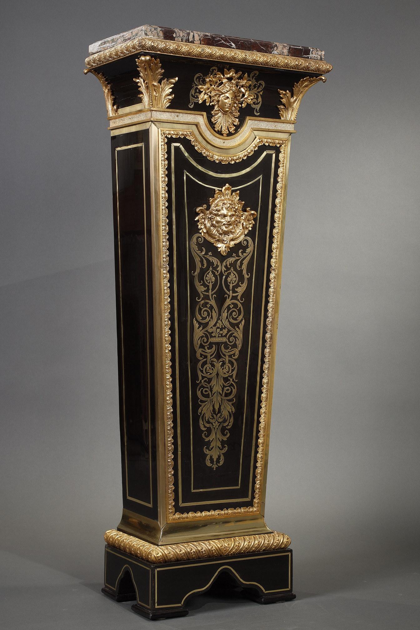 Gilt “Boulle” Wall-Side Pedestal Attributed to Befort Jeune, France, Circa 1870