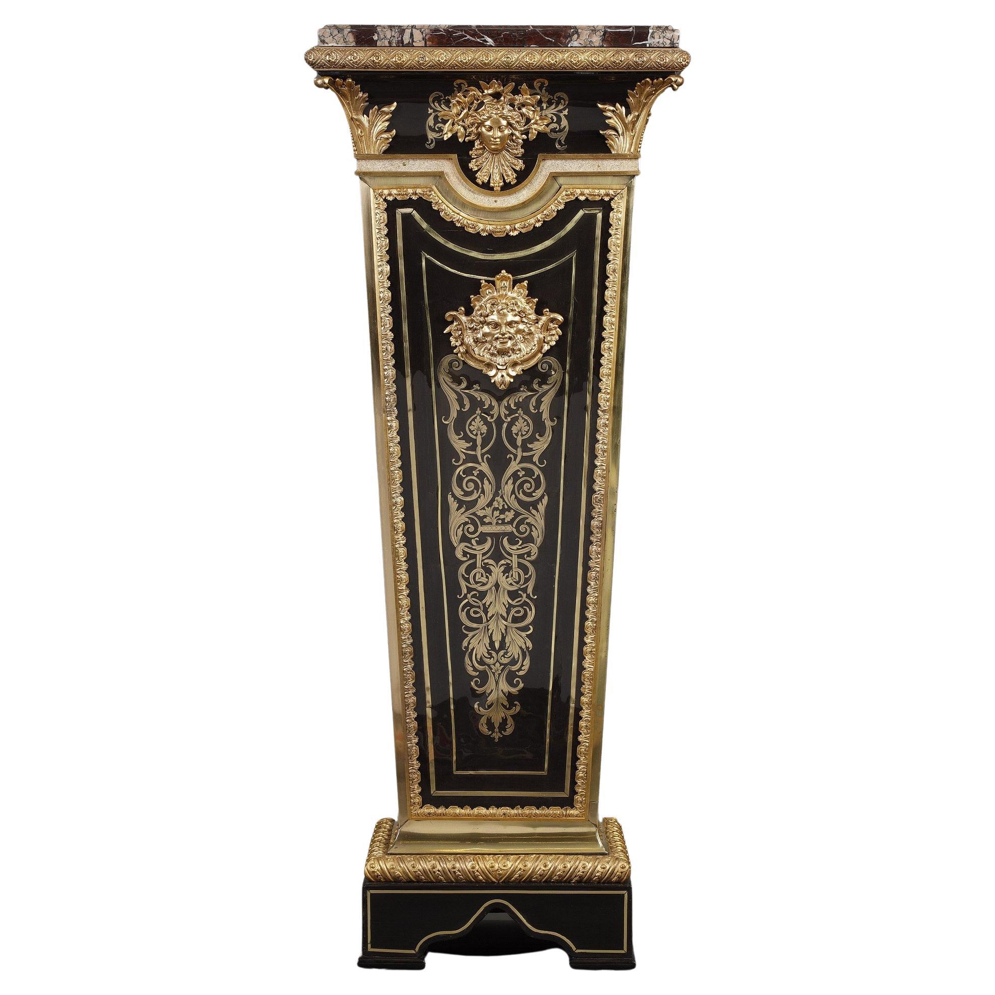 “Boulle” Wall-Side Pedestal Attributed to Befort Jeune, France, Circa 1870