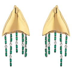 Boulo Jellyfish Gold Dangle Earring with Emerald Baguette Drops