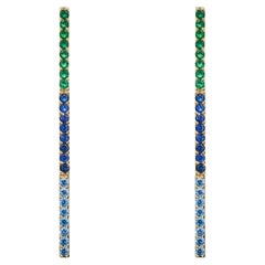 Boulo Long Colourful Statement Earrings with Navy, Blue and Emerald Stones