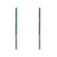 Long Colourful Statement Silver Earring Navy, Blue and Emerald Stones