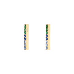 Short Colourful Earrings with Navy, Blue and Emerald Stones