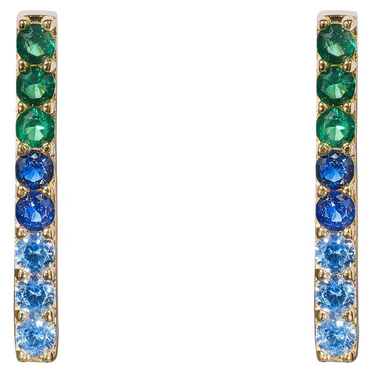 Short Colourful Earrings with Navy, Blue and Emerald Stones