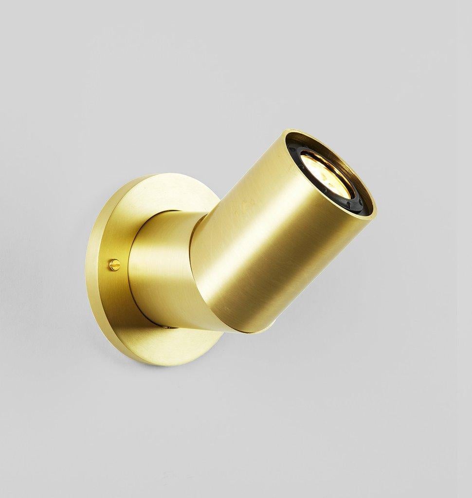 Modern Bounce Sconce in Brass with Small Black Shade by Karl Zahn for Roll & Hill